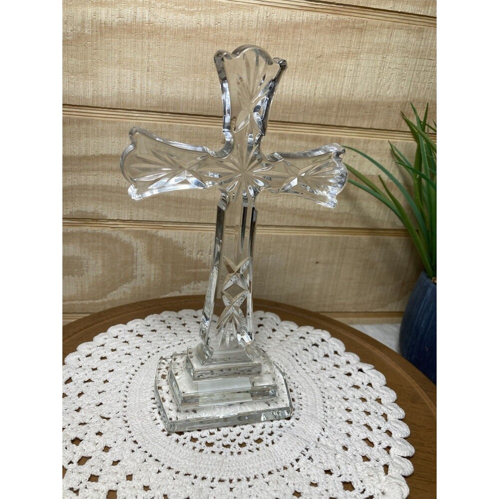 Waterford Crystal Diamond Cut Standing Cross 8" Christianity